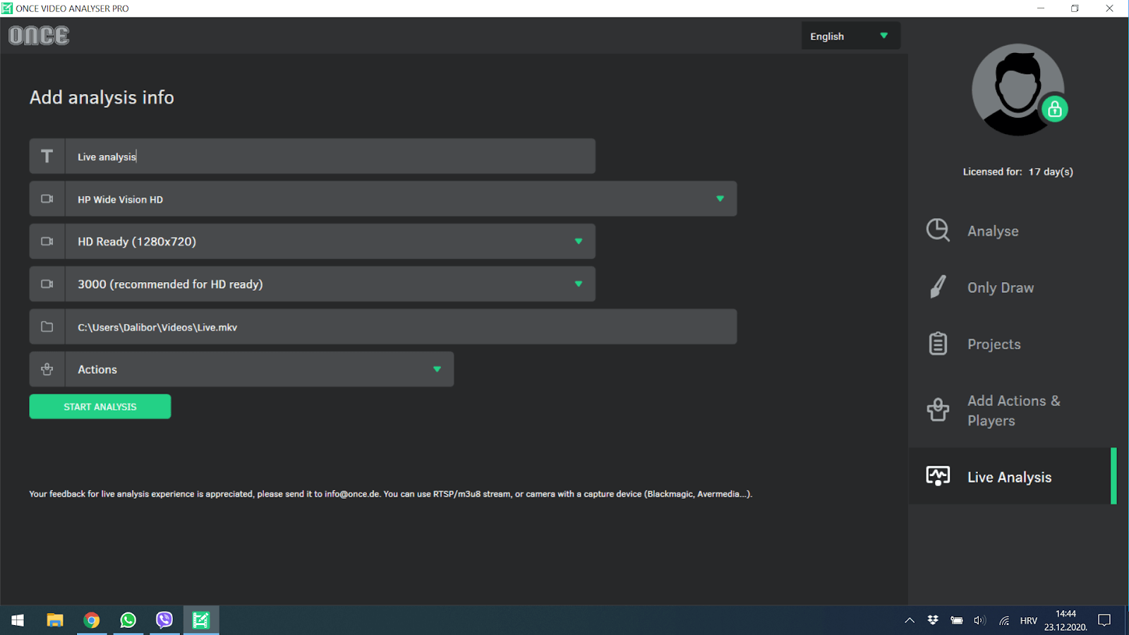 live analysis 2 - Once Sport Analyser PRO