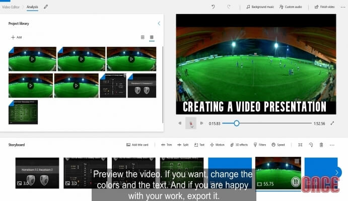 How to create video presentations with Once Sport Analyser and Microsoft Photos?